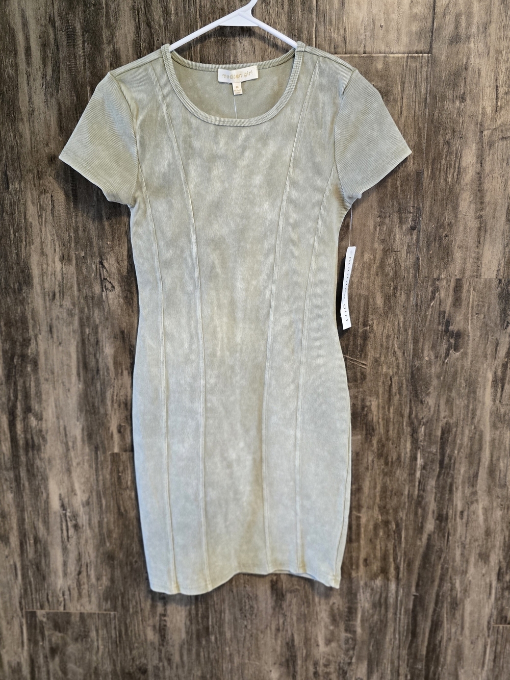 NWT Madden Girl Washed Olive Ribbed Crewneck Dress